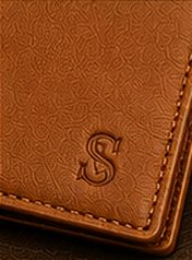 Carteira Slim Couro na cor caramelo, detalhe do tecido