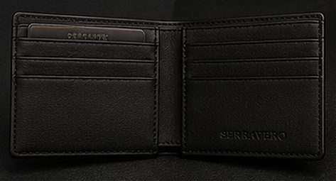 Carteira Slim Couro na cor preto, detalhe: outro
