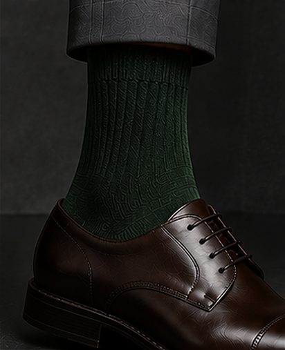 Meia Casual Premium na cor verde floresta, detalhe: outro