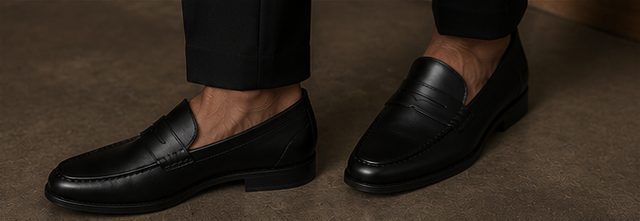 Mocassim Couro Clássico na cor preto, detalhe: outro