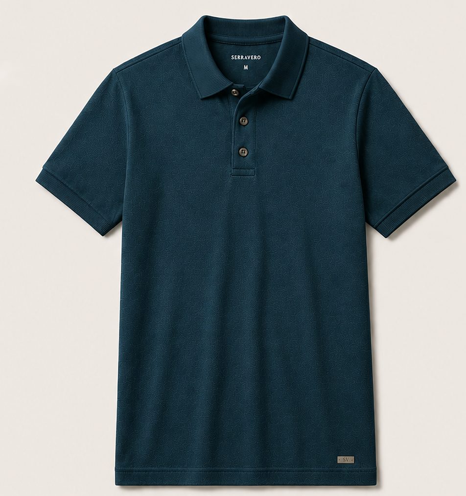 Polo Tricot Signature na cor azul petróleo