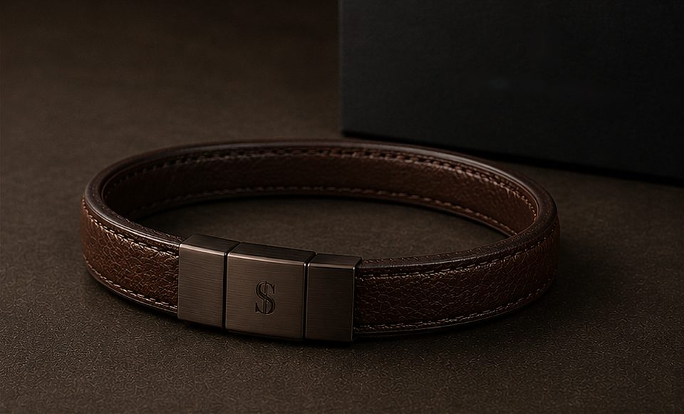 Pulseira Couro Minimal na cor café
