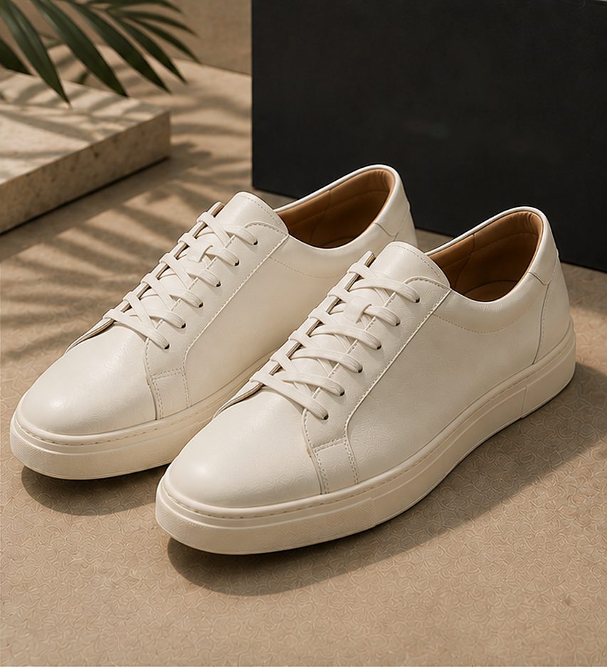 Tênis Couro Minimal na cor off-white